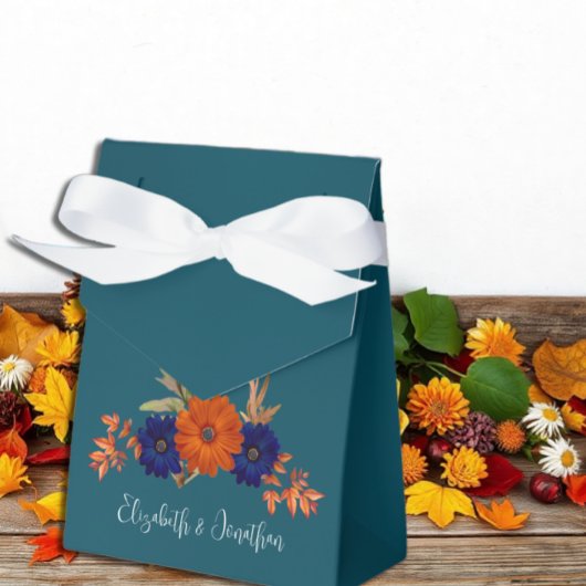 Rustieke Herfst Oranje Navy Blue Floral Wedding Bedankdoosjes