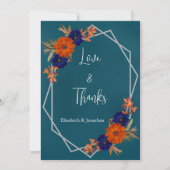 Rustieke Herfst Oranje Navy Blue Floral Wedding Bedankkaart (Voorkant)