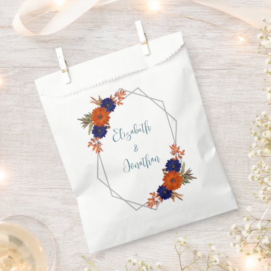 Rustieke Herfst Oranje Navy Blue Floral Wedding Bedankzakje (Geknipt)
