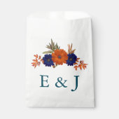 Rustieke Herfst Oranje Navy Blue Floral Wedding Bedankzakje (Voorkant)