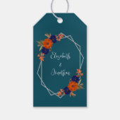 Rustieke Herfst Oranje Navy Blue Floral Wedding Cadeaulabel (Voorkant)