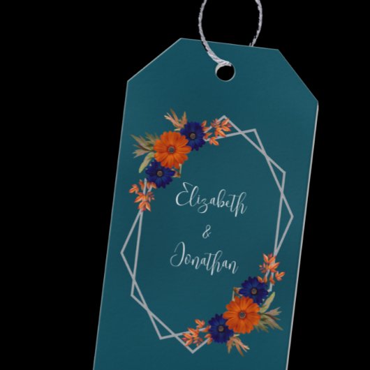 Rustieke Herfst Oranje Navy Blue Floral Wedding Cadeaulabel