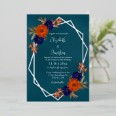 Rustieke Herfst Oranje Navy Blue Floral Wedding Folie Uitnodiging (Staand Voorkant)