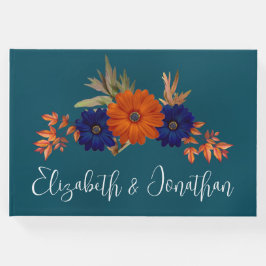 Rustieke Herfst Oranje Navy Blue Floral Wedding Gastenboek