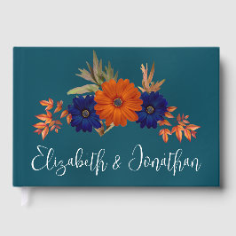 Rustieke Herfst Oranje Navy Blue Floral Wedding Gastenboek