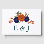 Rustieke Herfst Oranje Navy Blue Floral Wedding Gastenboek (Voorkant)