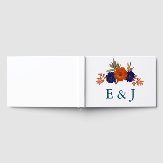 Rustieke Herfst Oranje Navy Blue Floral Wedding Gastenboek (Volledig)