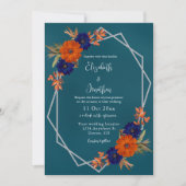 Rustieke Herfst Oranje Navy Blue Floral Wedding Kaart (Voorkant)