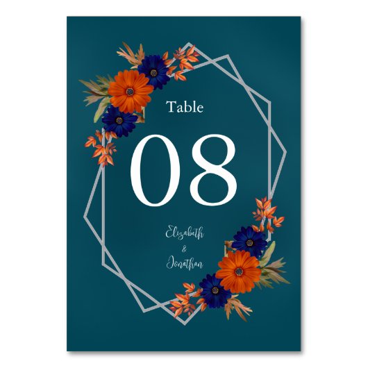 Rustieke Herfst Oranje Navy Blue Floral Wedding Kaart (Voorkant)