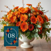 Rustieke Herfst Oranje Navy Blue Floral Wedding Kaart