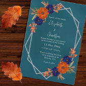 Rustieke Herfst Oranje Navy Blue Floral Wedding Kaart