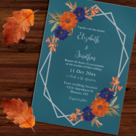 Rustieke Herfst Oranje Navy Blue Floral Wedding Kaart