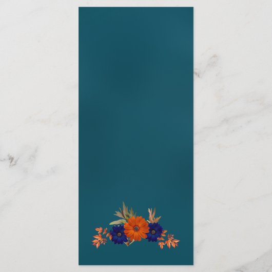 Rustieke Herfst Oranje Navy Blue Floral Wedding Menu (Achterkant)