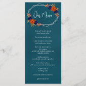 Rustieke Herfst Oranje Navy Blue Floral Wedding Menu (Voorkant)