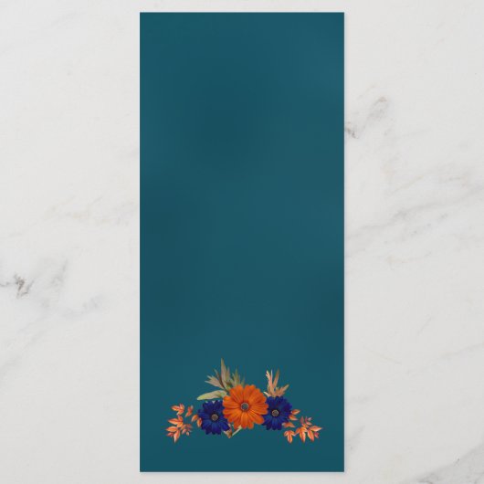 Rustieke Herfst Oranje Navy Blue Floral Wedding Menu (Achterkant)