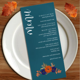 Rustieke Herfst Oranje Navy Blue Floral Wedding Menu