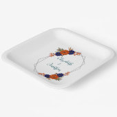 Rustieke Herfst Oranje Navy Blue Floral Wedding Papieren Bordje (Gebogen)