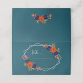 Rustieke Herfst Oranje Navy Blue Floral Wedding Plaatskaartje (Buitenkant ongevouwen)