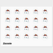 Rustieke Herfst Oranje Navy Blue Floral Wedding Ronde Sticker (Vel)