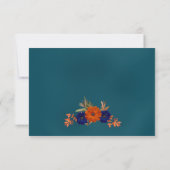Rustieke Herfst Oranje Navy Blue Floral Wedding RSVP Kaartje (Achterkant)