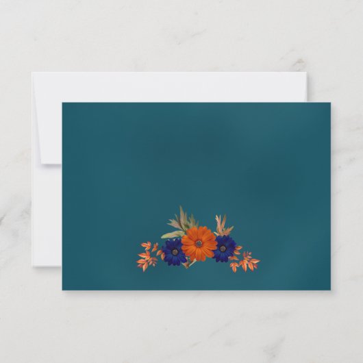 Rustieke Herfst Oranje Navy Blue Floral Wedding RSVP Kaartje (Achterkant)