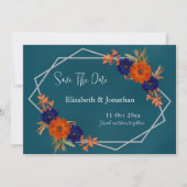 Rustieke Herfst Oranje Navy Blue Floral Wedding Save The Date (Voorkant)