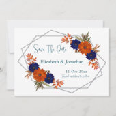 Rustieke Herfst Oranje Navy Blue Floral Wedding Save The Date (Voorkant)