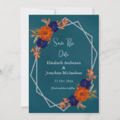 Rustieke Herfst Oranje Navy Blue Floral Wedding Save The Date (Voorkant)