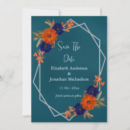 Rustieke Herfst Oranje Navy Blue Floral Wedding Save The Date