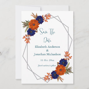Rustieke Herfst Oranje Navy Blue Floral Wedding Save The Date