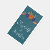 Rustieke Herfst Oranje Navy Blue Floral Wedding Servet (Hoek)
