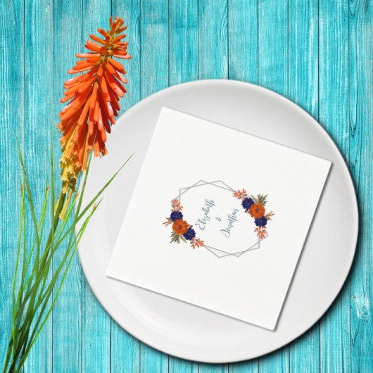 Rustieke Herfst Oranje Navy Blue Floral Wedding Servet