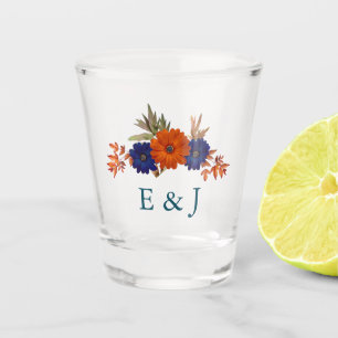 Rustieke Herfst Oranje Navy Blue Floral Wedding Shot Glas