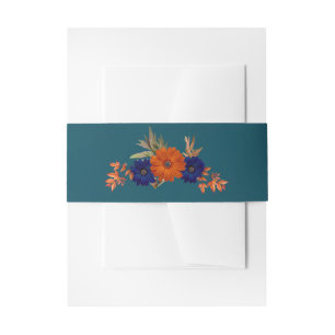 Rustieke Herfst Oranje Navy Blue Floral Wedding Uitnodigingen Wikkel