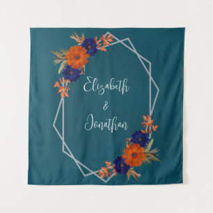 Rustieke Herfst Oranje Navy Blue Floral Wedding Wandkleed