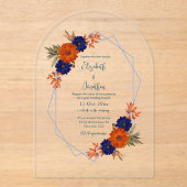 Rustieke Herfst Oranje Navy Blue Post-Wedding Brun Acryl Uitnodigingen (Voorkant)