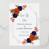 Rustieke herfst Oranje Navy Blue Save the Date Folie Uitnodiging (Voorkant)