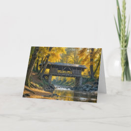Rustieke herfst overdekte brug voor de verjaardag kaart