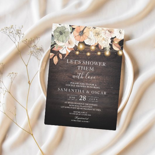 Rustieke Herfst paar douche | Bloemen & Lichten Kaart