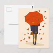 Rustieke herfst paraplu meisje briefkaart (Voorkant / Achterkant)