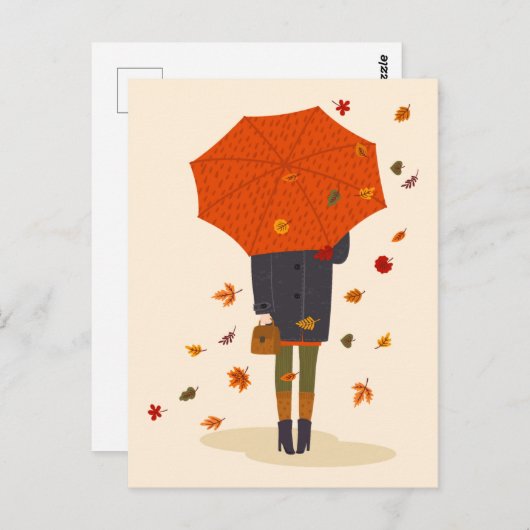 Rustieke herfst paraplu meisje briefkaart (Voorkant / Achterkant)
