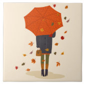 Rustieke herfst paraplu meisje tegeltje (Voorkant)