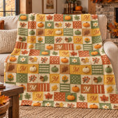 Rustieke Herfst Patchwork Pompoen Monogram Fleece Deken