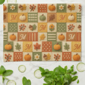 Rustieke herfst patchwork pompoen monogram theedoek (Gevouwen)