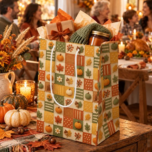 Rustieke herfst patchwork pompoen Thanksgiving Medium Cadeauzakje