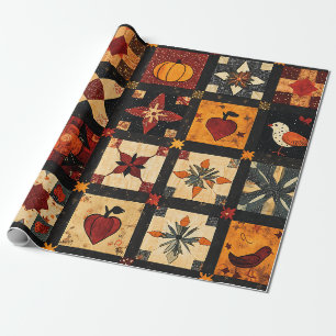 Rustieke herfst Patchwork Quilt patroon boerderi Cadeaupapier