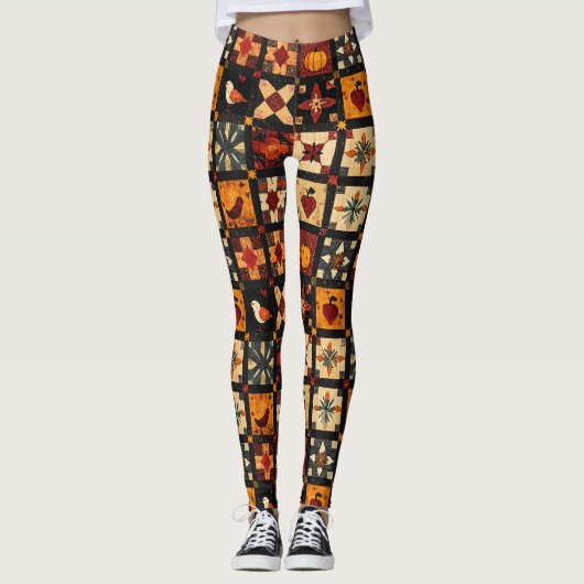 Rustieke herfst Patchwork Quilt patroon | boerderi Leggings (Voorkant)