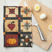 Rustieke herfst Patchwork Quilt patroon | boerderi Theedoek (Quarter Fold)