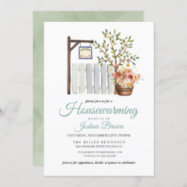 Rustieke herfst Picket Fence Housewarming Uitnodig Kaart