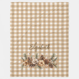 Rustieke Herfst Pine Cones Brown Gingham gepersona Fleece Deken